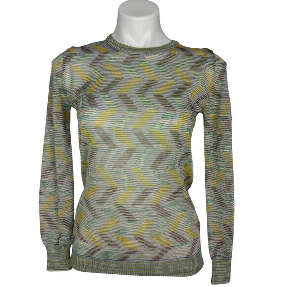 M Missoni Pattern Rib Knit Wool Blend Sweater Ocra Green Size XL - Picture 15 of 16